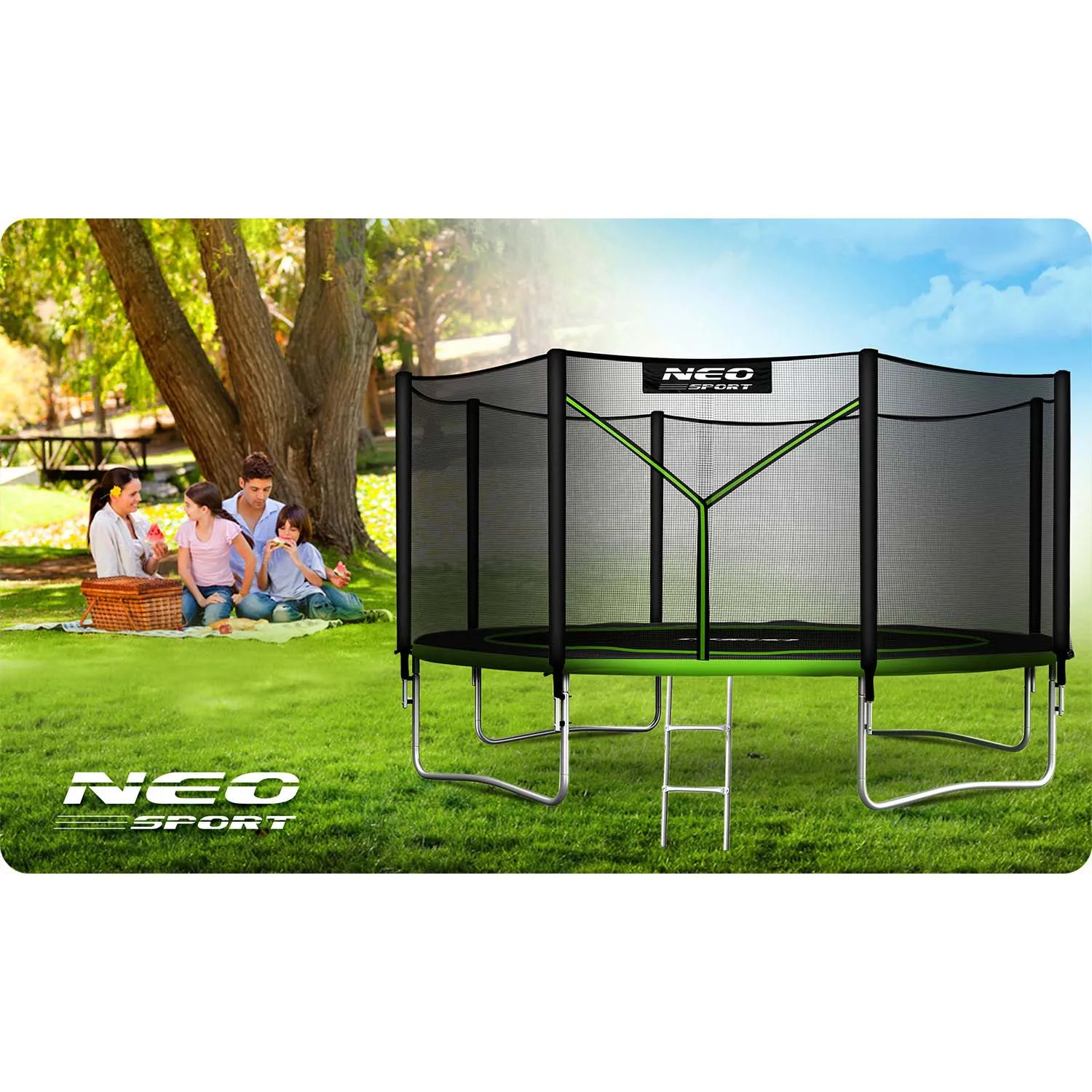neo-sport vrtni trampolin 404 cm (13 ft) s vanjskom mrežom i ljestvama - slika 8