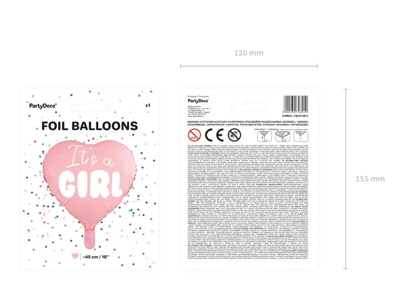 balon srce "it's a girl", roze 48cm - slika 4