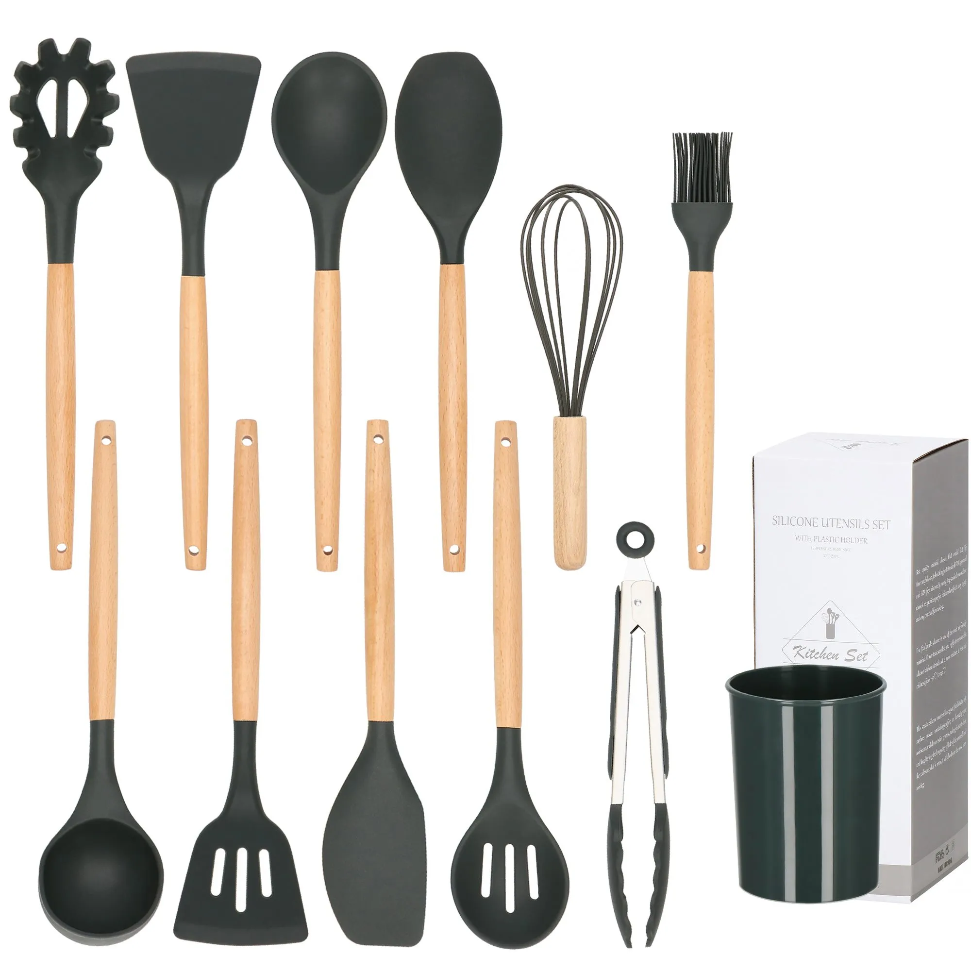 kuhinjski set, 11 kom. crni - slika 6