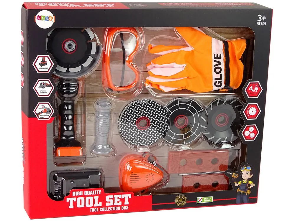 dječji diy set za majstore 13 kom. s brusilicom i dodacima narančasti - slika 6