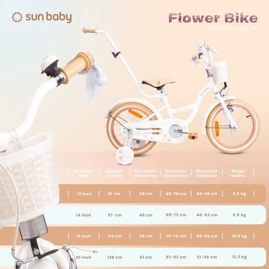 dječji bicikl flower 16" maslačak bijelo-bež - slika 8