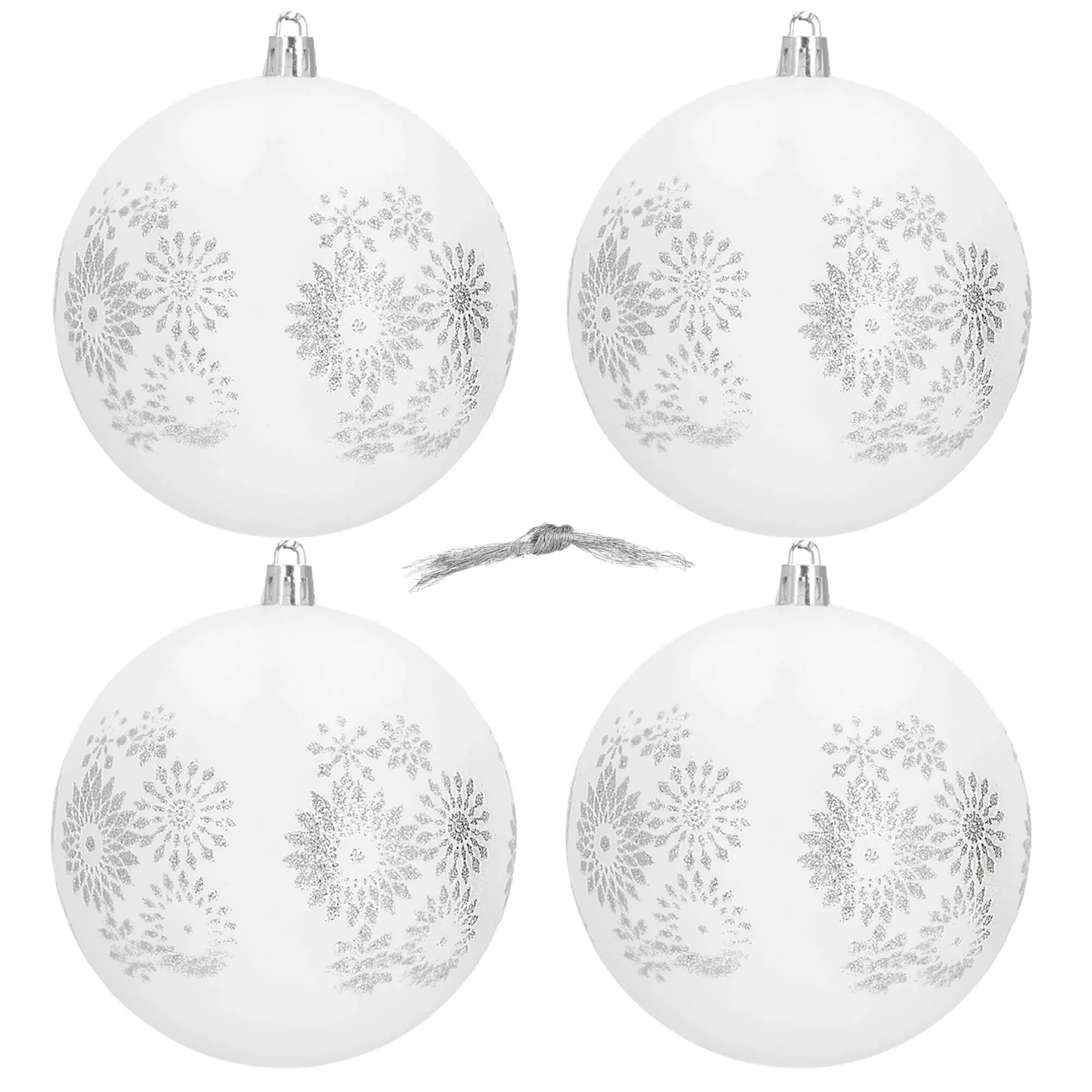 božićne kuglice 10 cm – set 4 komada bijela, srebrna - slika 5