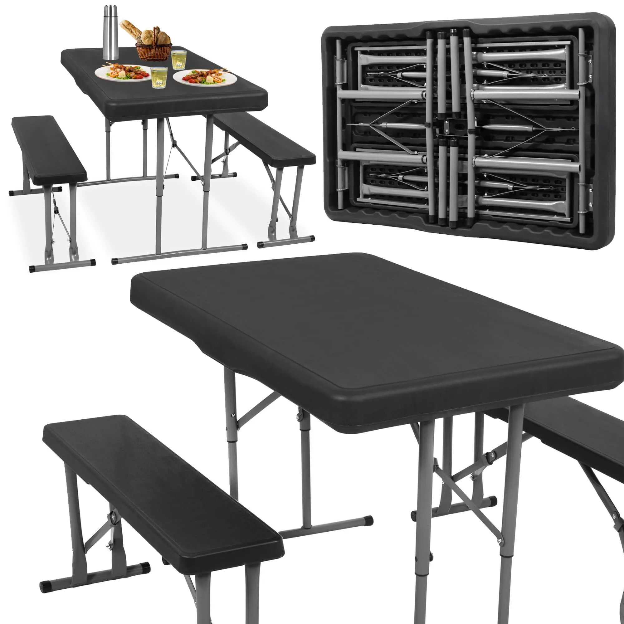 set za catering stol + klupe 105 x 65 x 69 cm crni - slika 9
