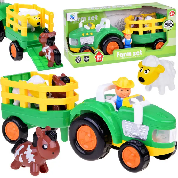 traktor s prikolicom, farmer i set životinja - slika 2