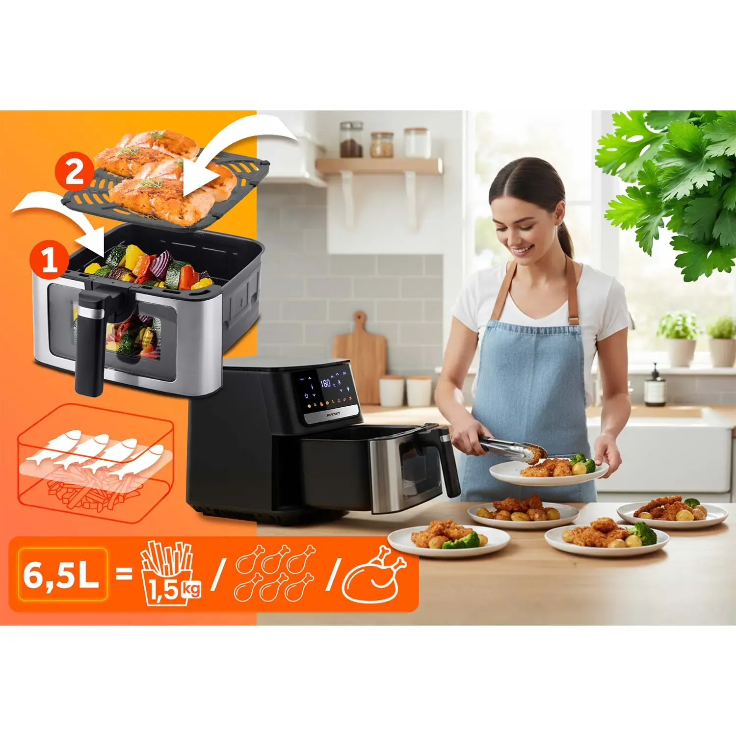 friteza na vrući zrak 6,5l berdsen 1700w bd-655 crna - slika 9