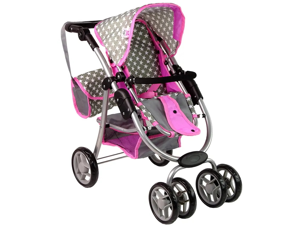 dječja kolica za lutke 2-u-1 torba za nosiljku pink stars - slika 5