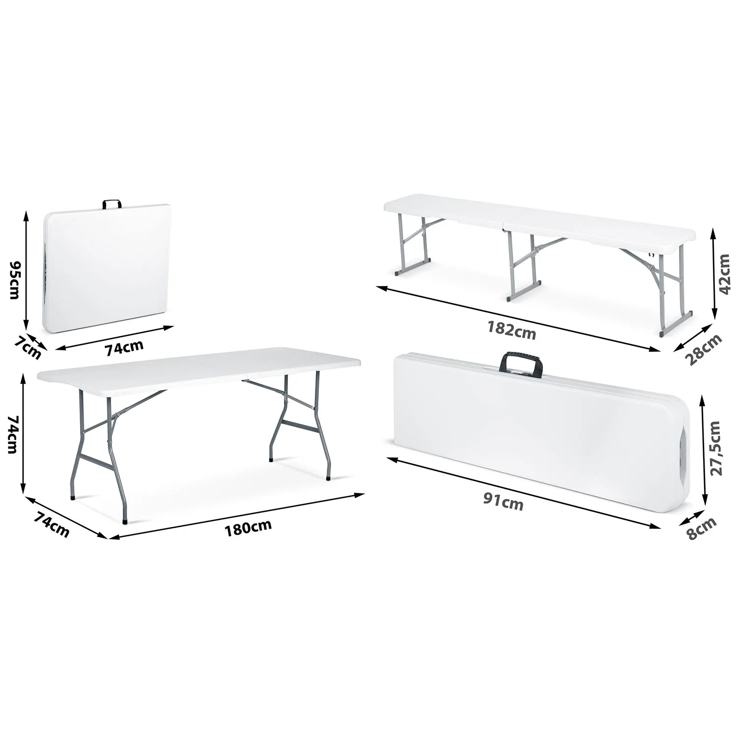 sklopivi stol + 2 klupe, set za catering 180 cm - slika 9