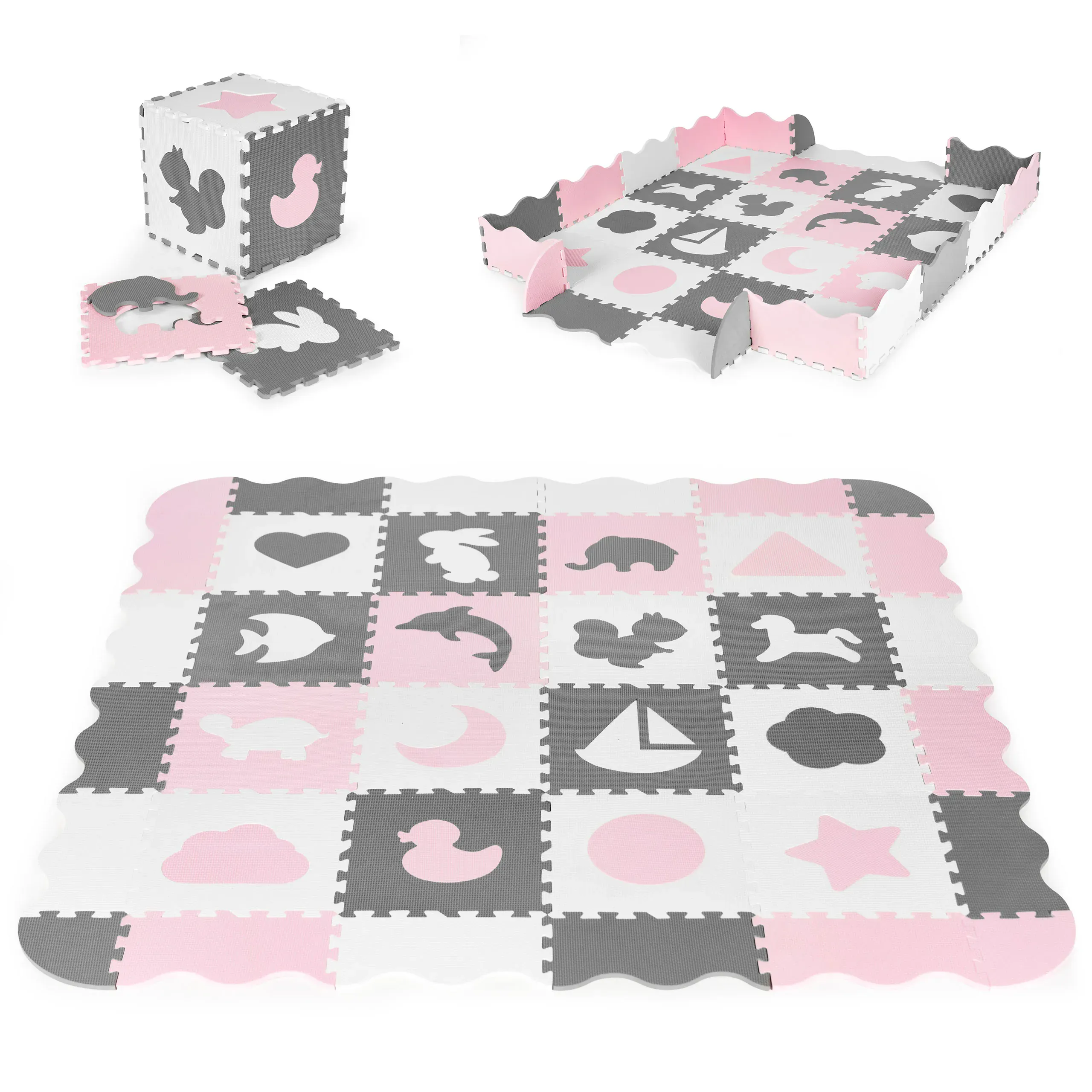 ecotoys edukativna puzzle podloga za igru crno-bijelo-roza 36kom. - slika 2