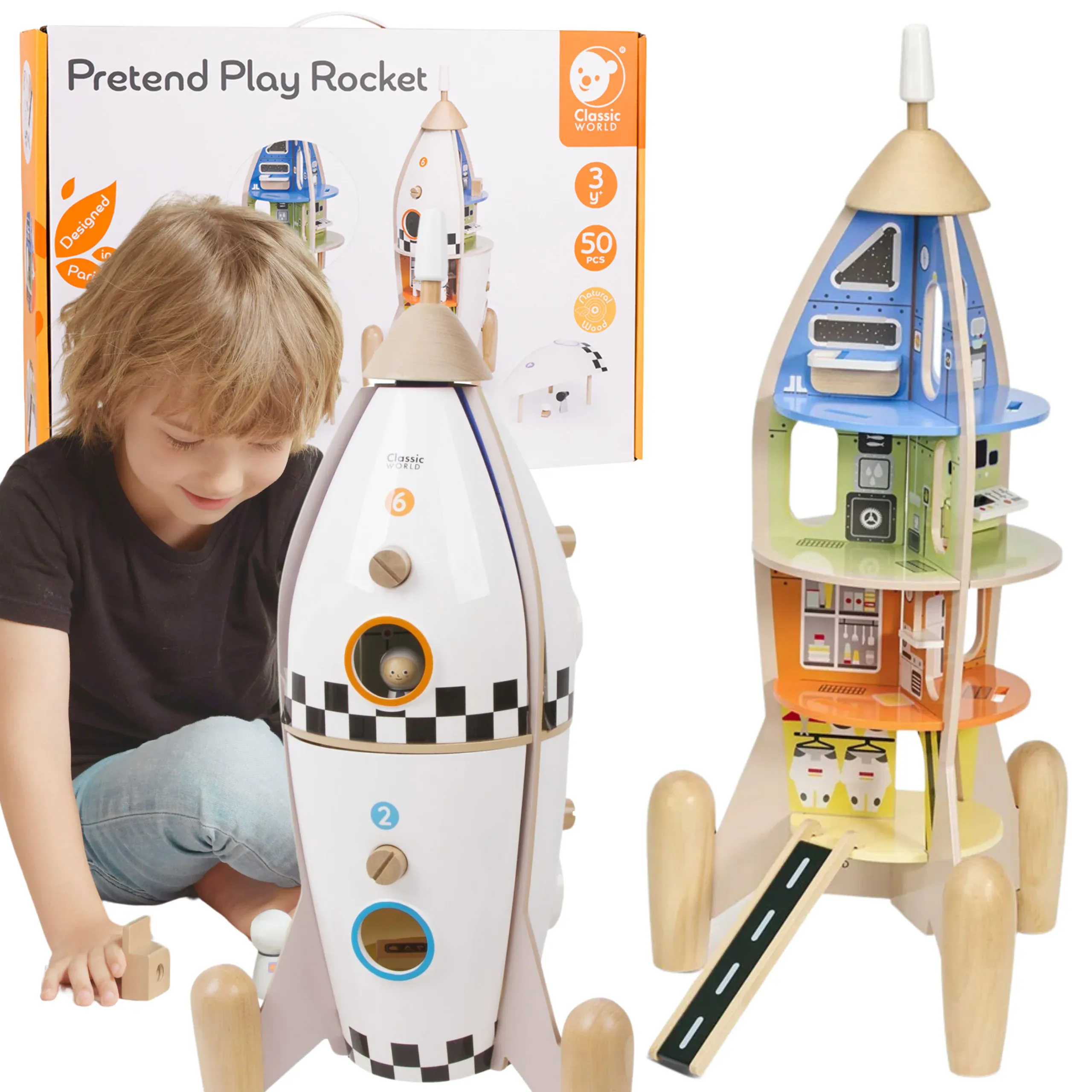 classic world drvena raketa kuća za djecu + figurice - slika 2