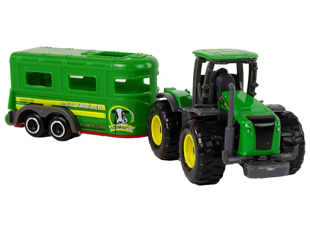 zeleni traktor s prikolicom za prijevoz stoke - slika 5
