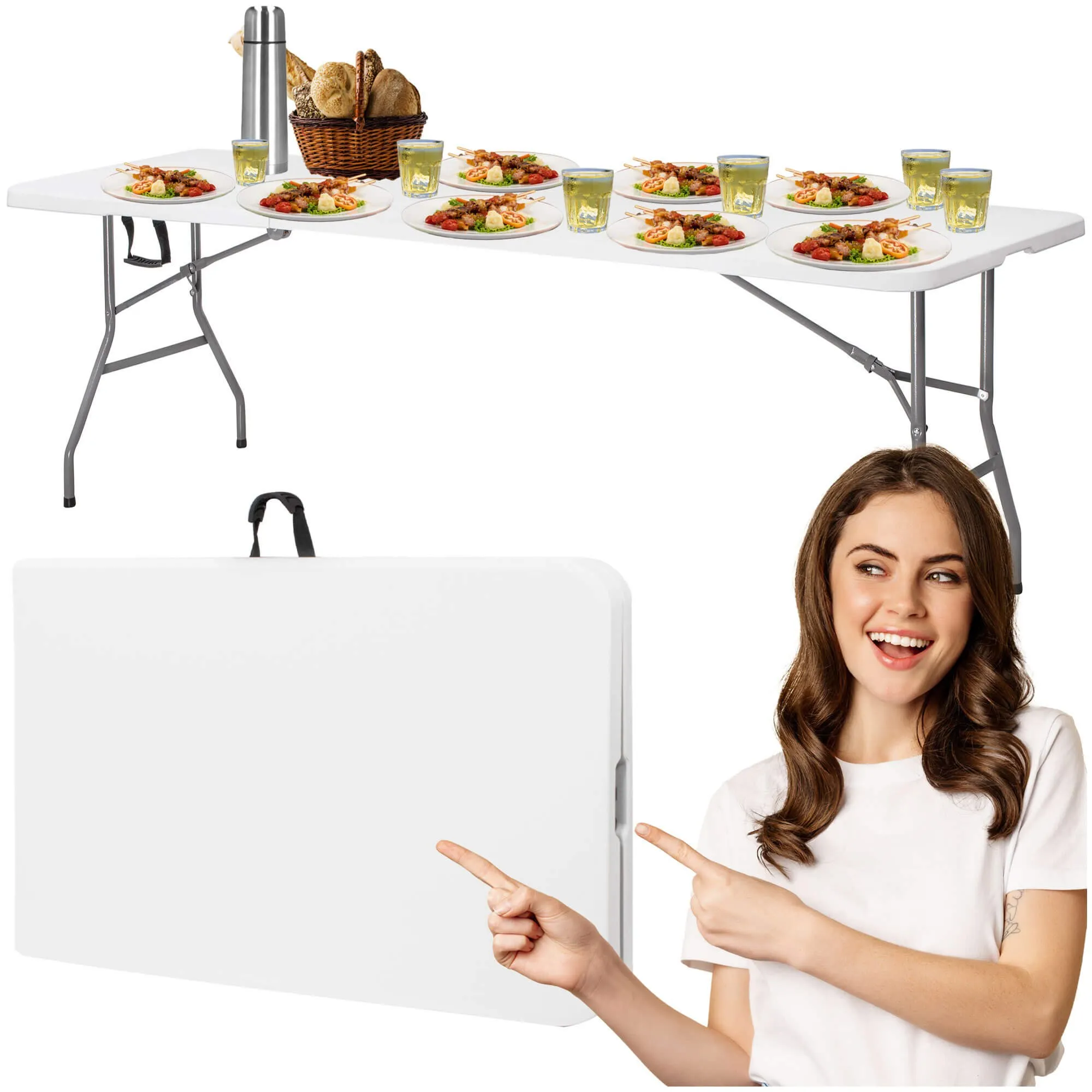sklopivi stol za catering dimenzija 180 x 74 x 74 cm bijeli - slika 5