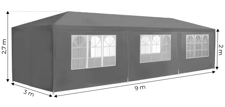 multigarden komercijalni vrtni paviljon šator – 3 × 9 m, 8 zidova, sivi - slika 8