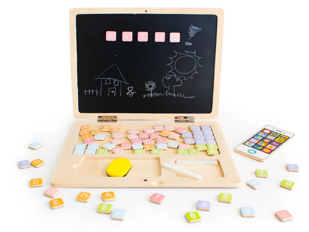 ecotoys edukativni laptop za crtanje 2u1 sa 78 magneta bijeli - slika 9
