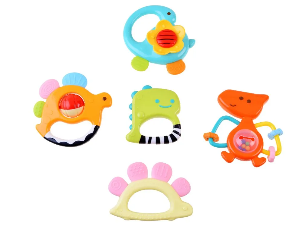 hola set šarenih zvečki i grickalica za bebe dinosauri - slika 3