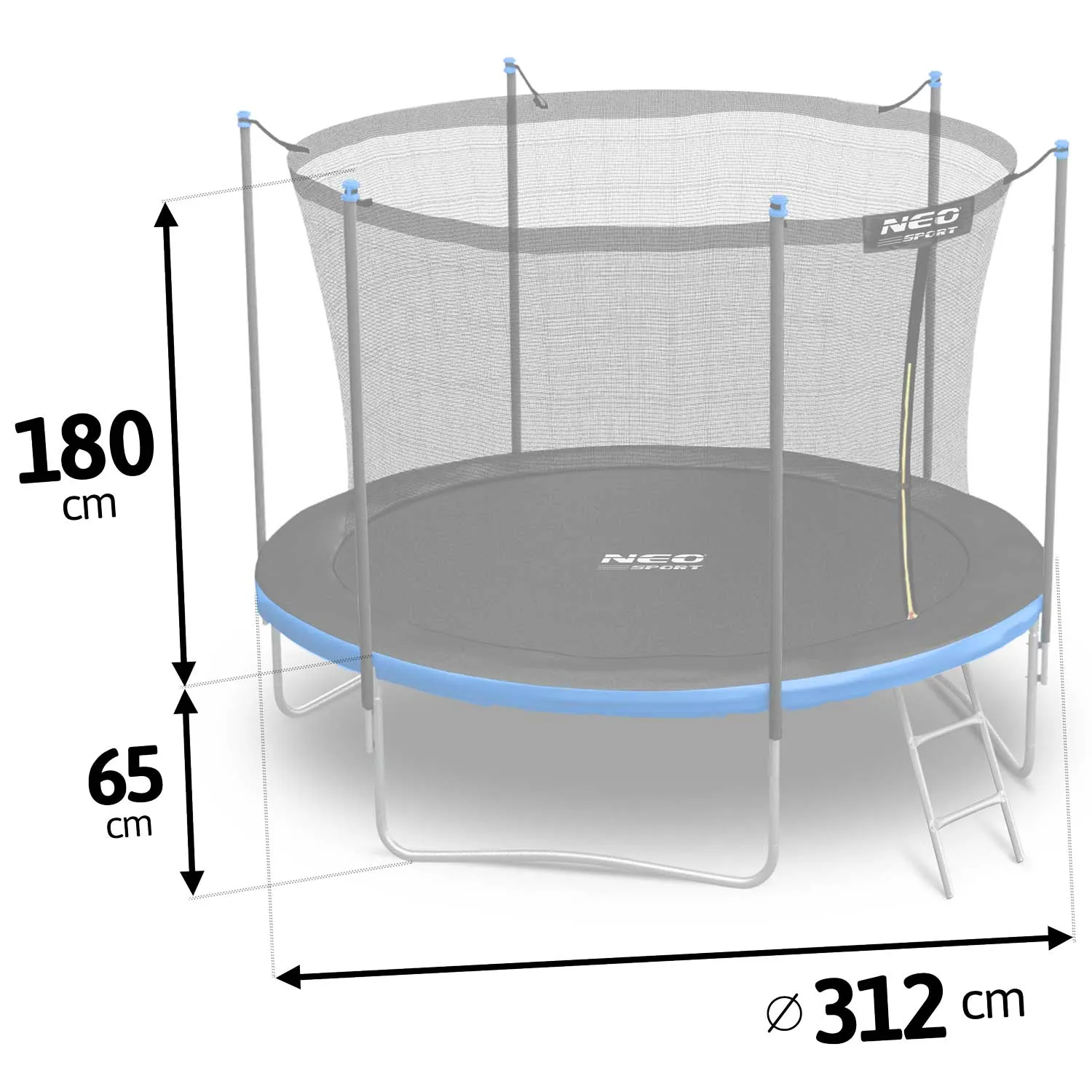 neo-sport vrtni trampolin 312 cm (10 ft) s unutarnjom mrežom i ljestvama, plavi - slika 6