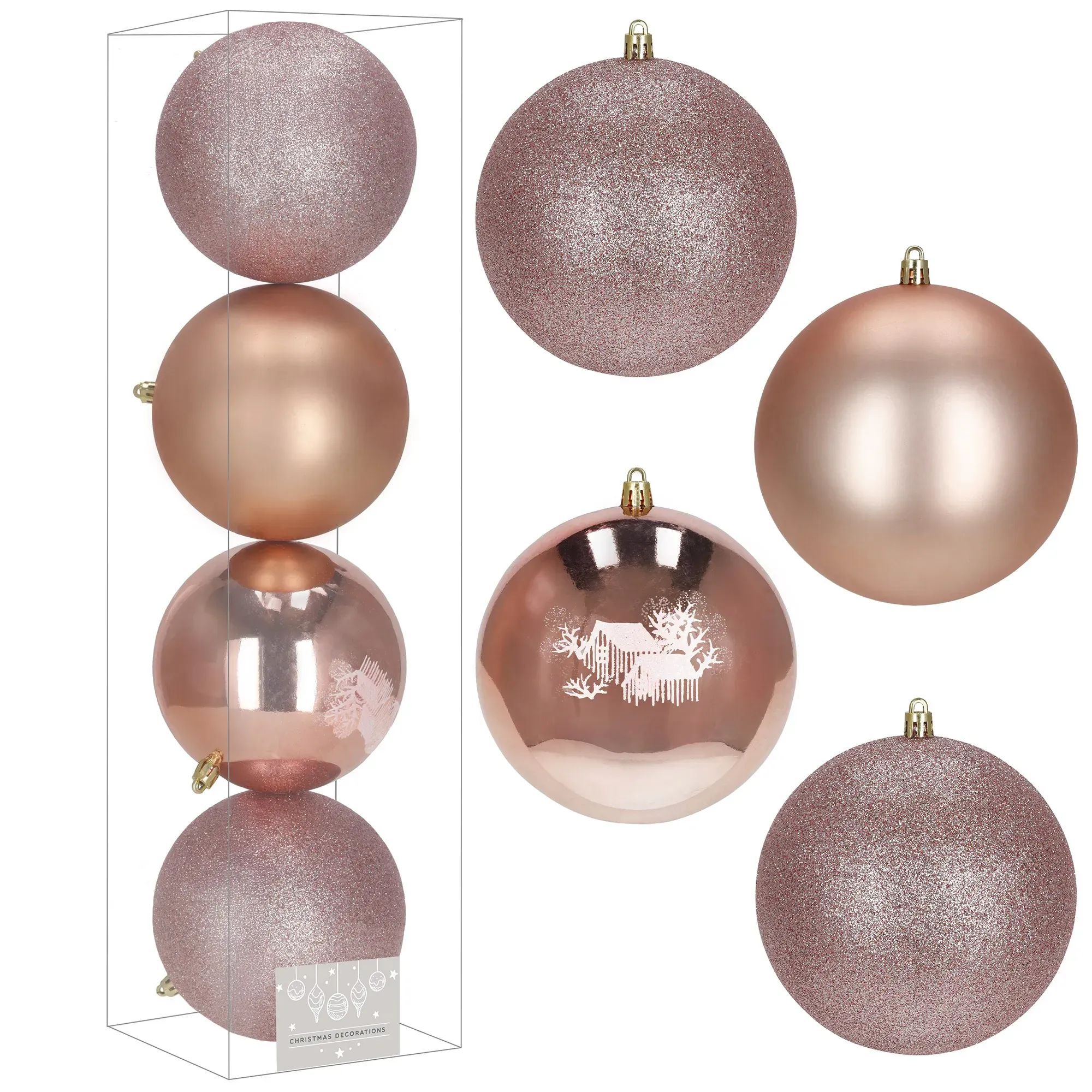 božićne kuglice 12 cm – set 4 komada roze - slika 2