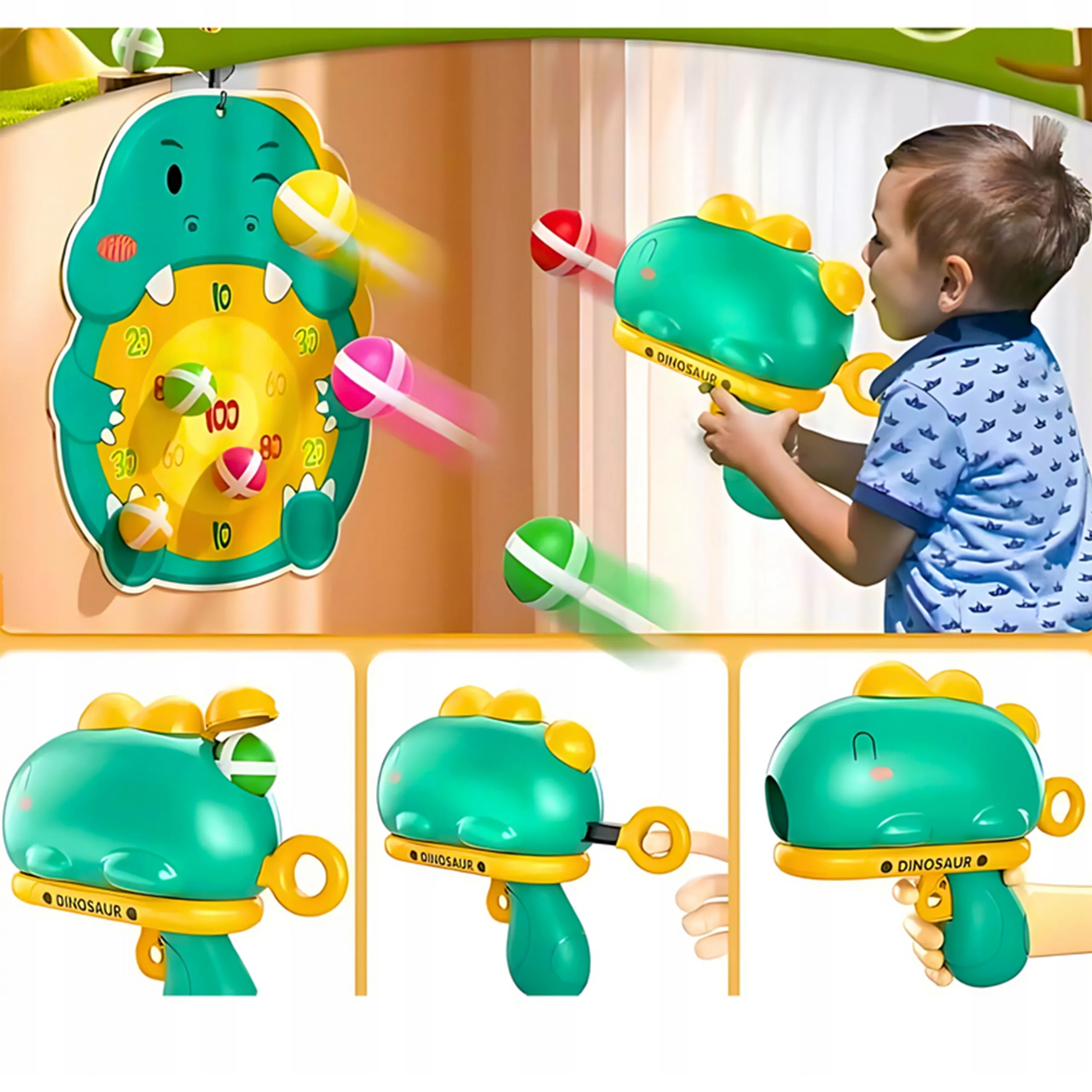 woopie puška s čičak lopticama i pločom - dinosaur - slika 8