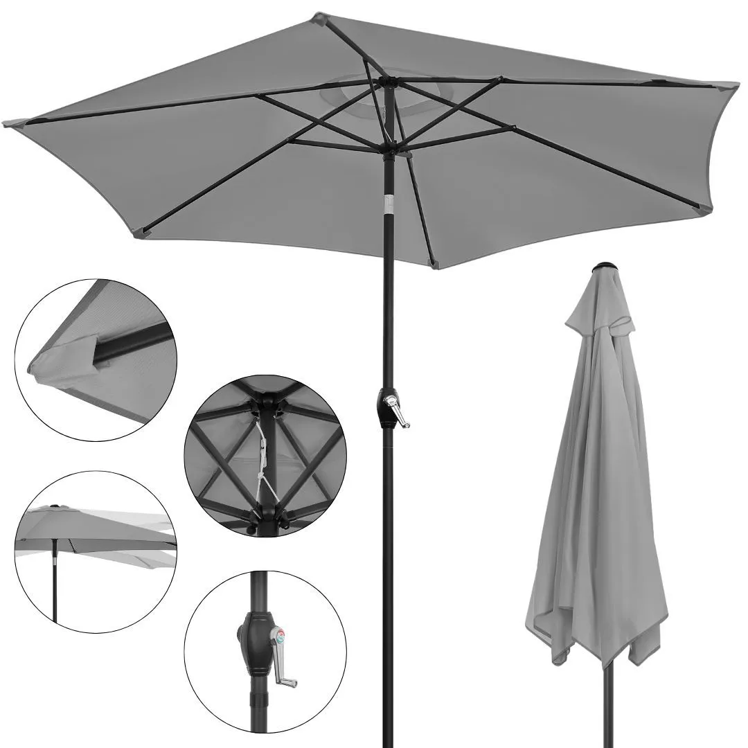 sklopivi vrtni balkon suncobran, podesiv, 210 cm – sivi - slika 9