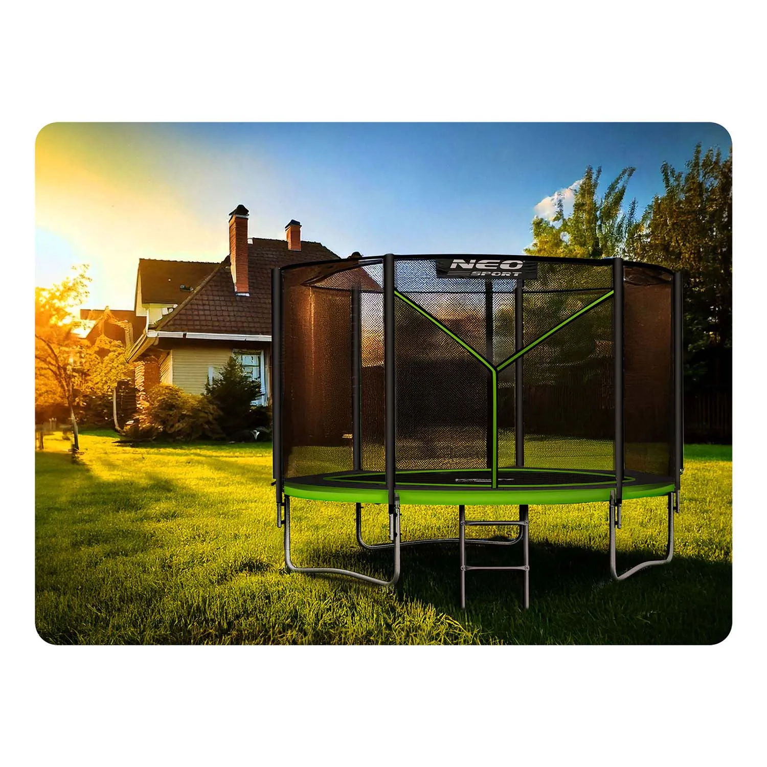 neo-sport vrtni trampolin 312 cm (10 ft) s vanjskom mrežom i ljestvama, zeleni - slika 5