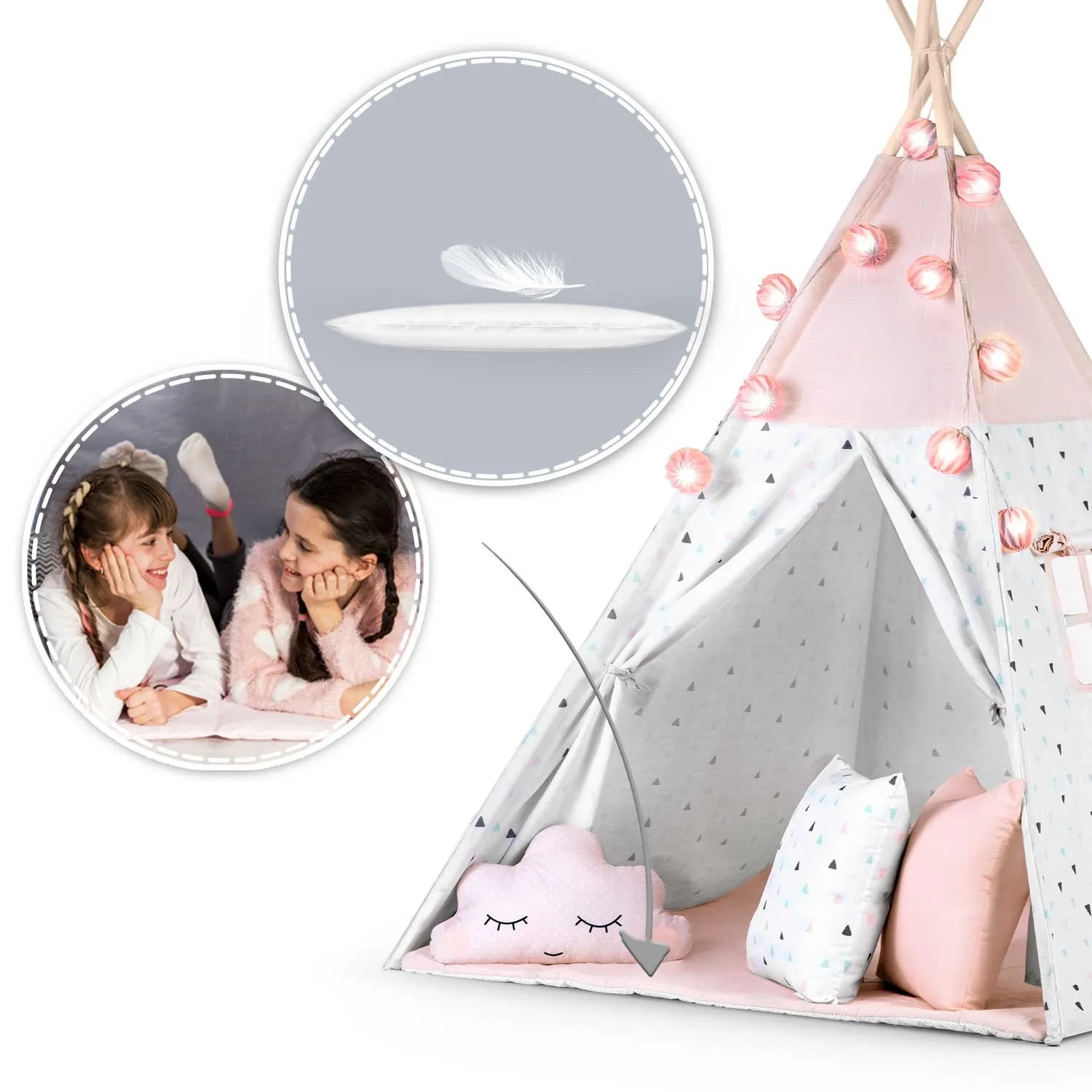 nukido teepee šator za djecu s svjetlima - rozi - slika 10
