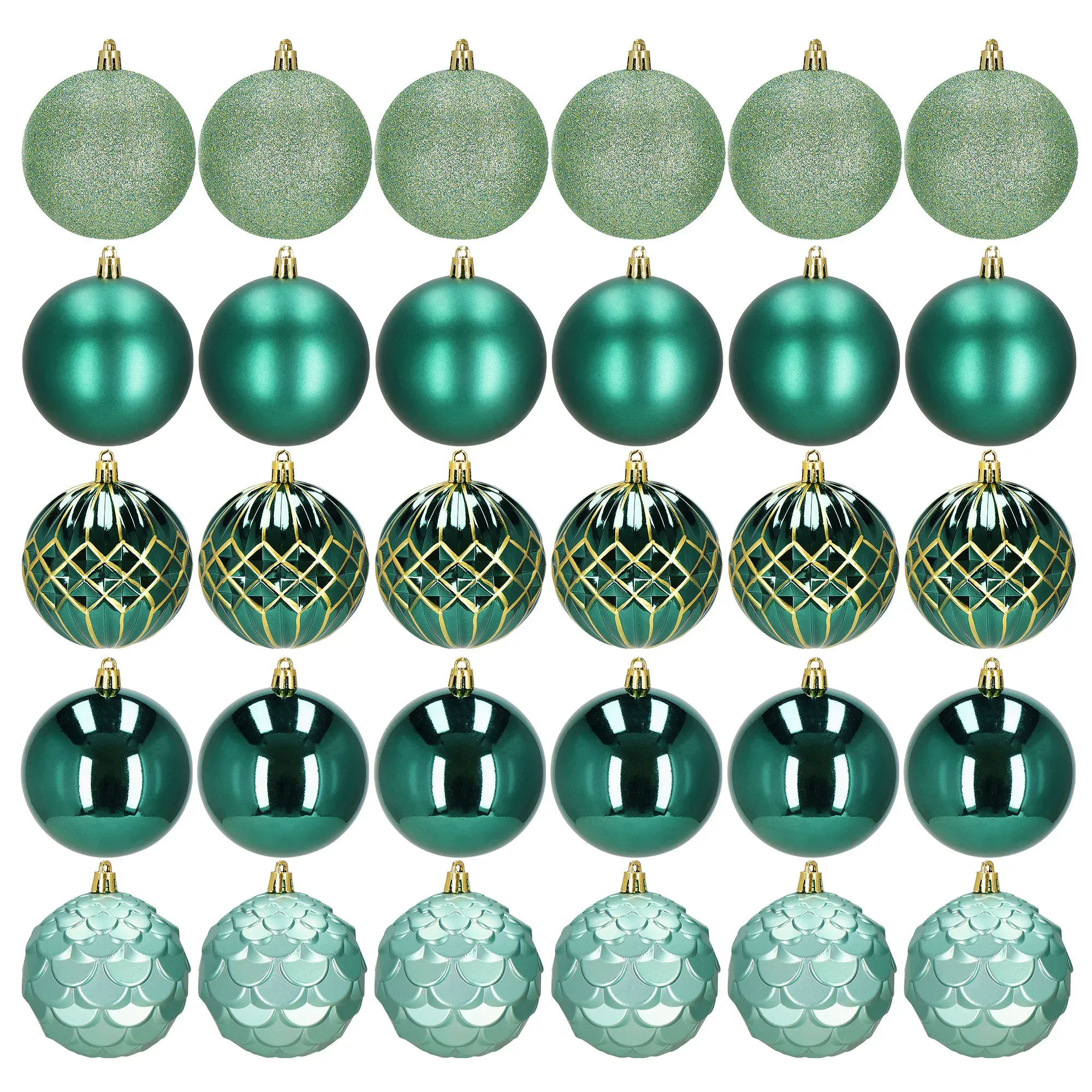 božićne kuglice 8 cm – set 30 komada nijanse zelene, zlatne - slika 2
