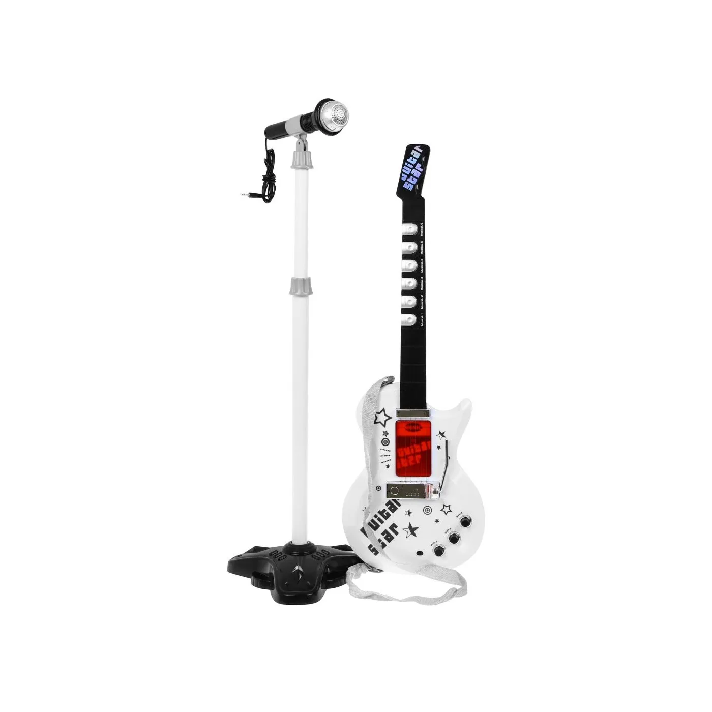 dječja električna gitara s mikrofonom bijela - slika 3