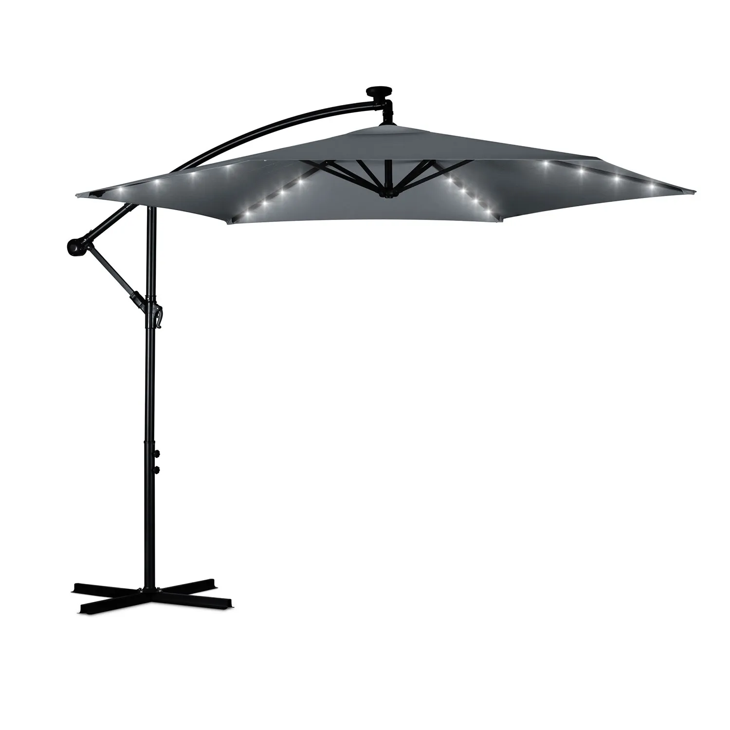 veliki vrtni suncobran s led svjetlima plonos 350 cm sivi - slika 3