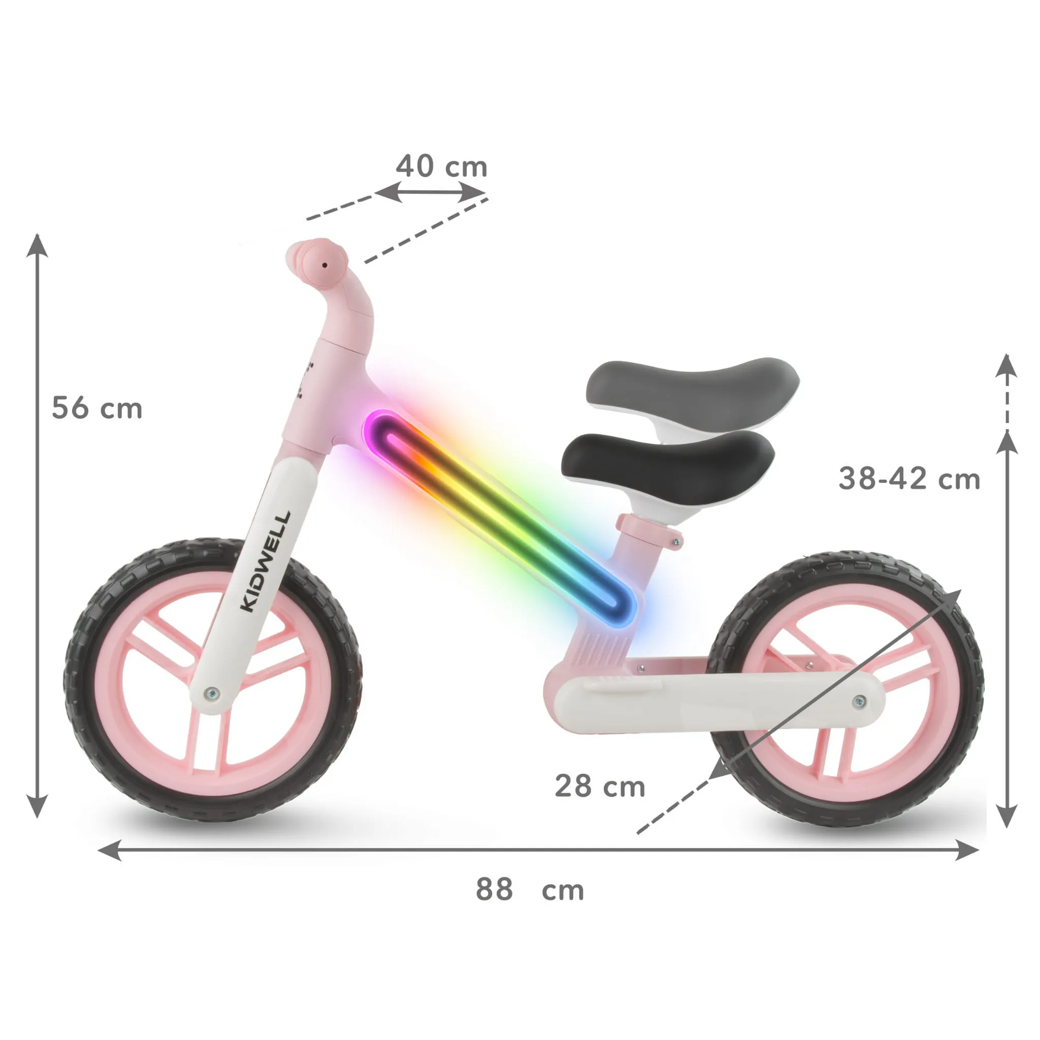 kidwell suno dječji bicikl bez pedala s led rasvjetom, pink - slika 9