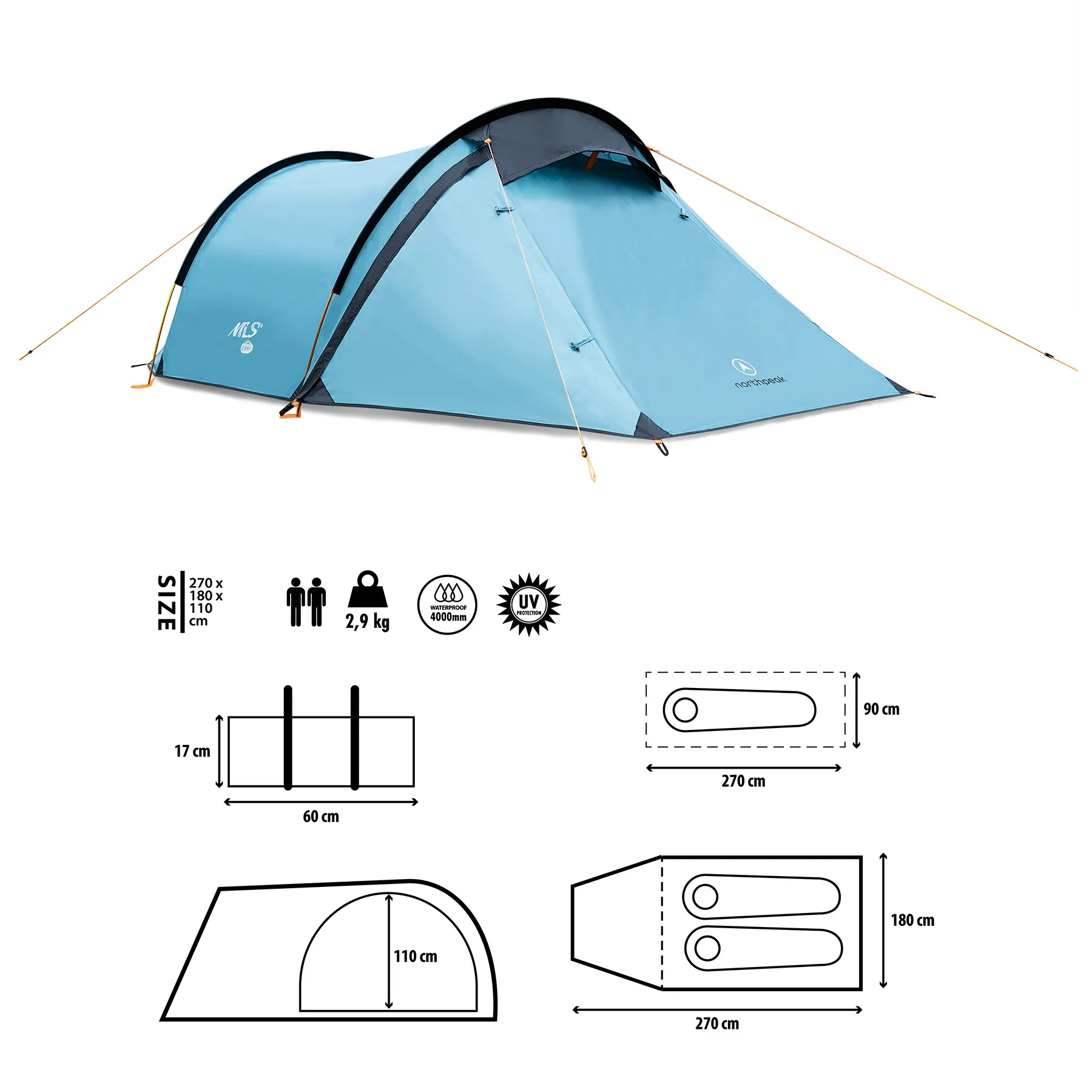 nils camp šator za kampiranje north peak zeleni - slika 8