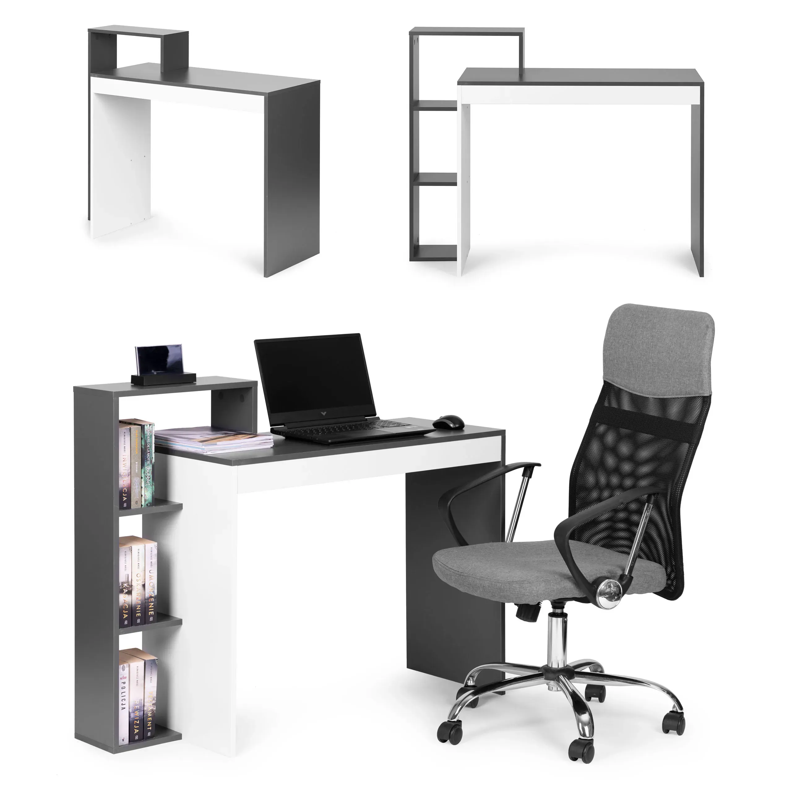 modernhome radni stol s policama crno-bijeli - slika 1
