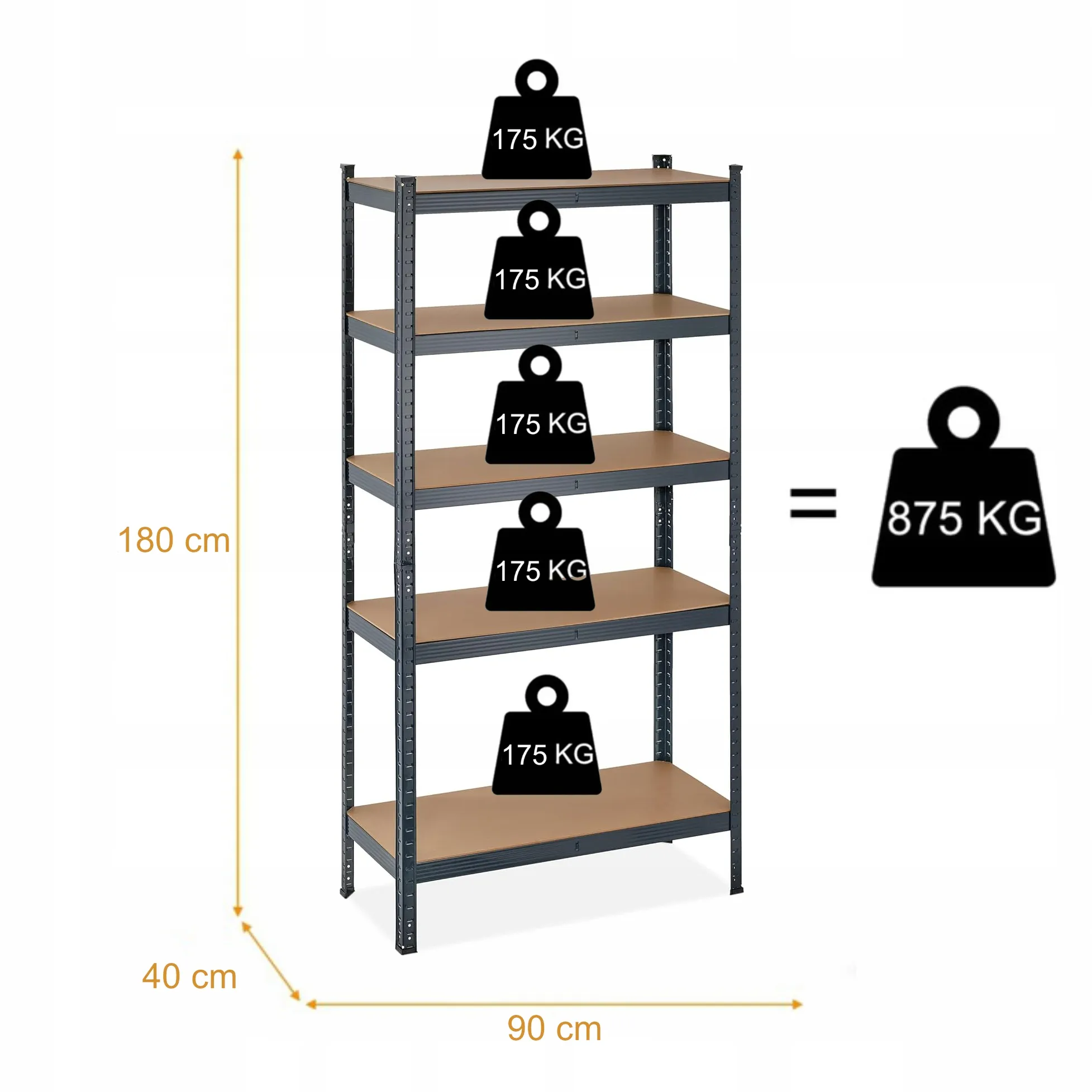 metalna polica za spremanje mdf, 875 kg 180x90x40 cm - slika 6