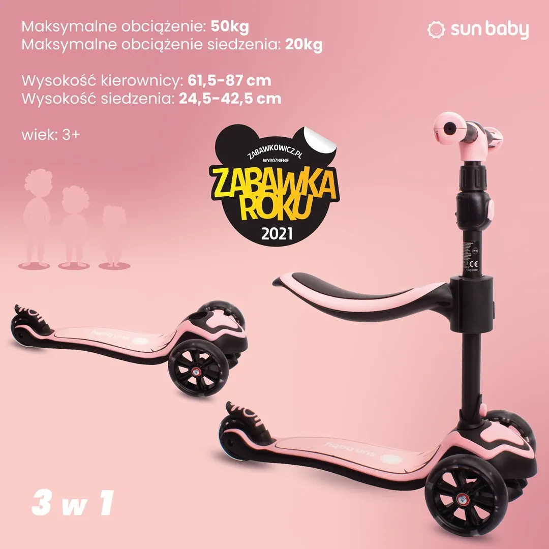 sun baby 3u1 dječji romobil flash roza - slika 7