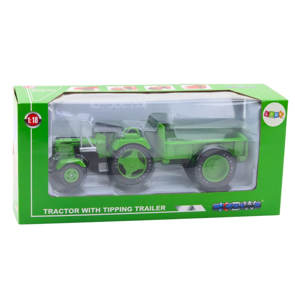 metalni poljoprivredni traktor s prikolicom zeleni 1:18 - slika 4