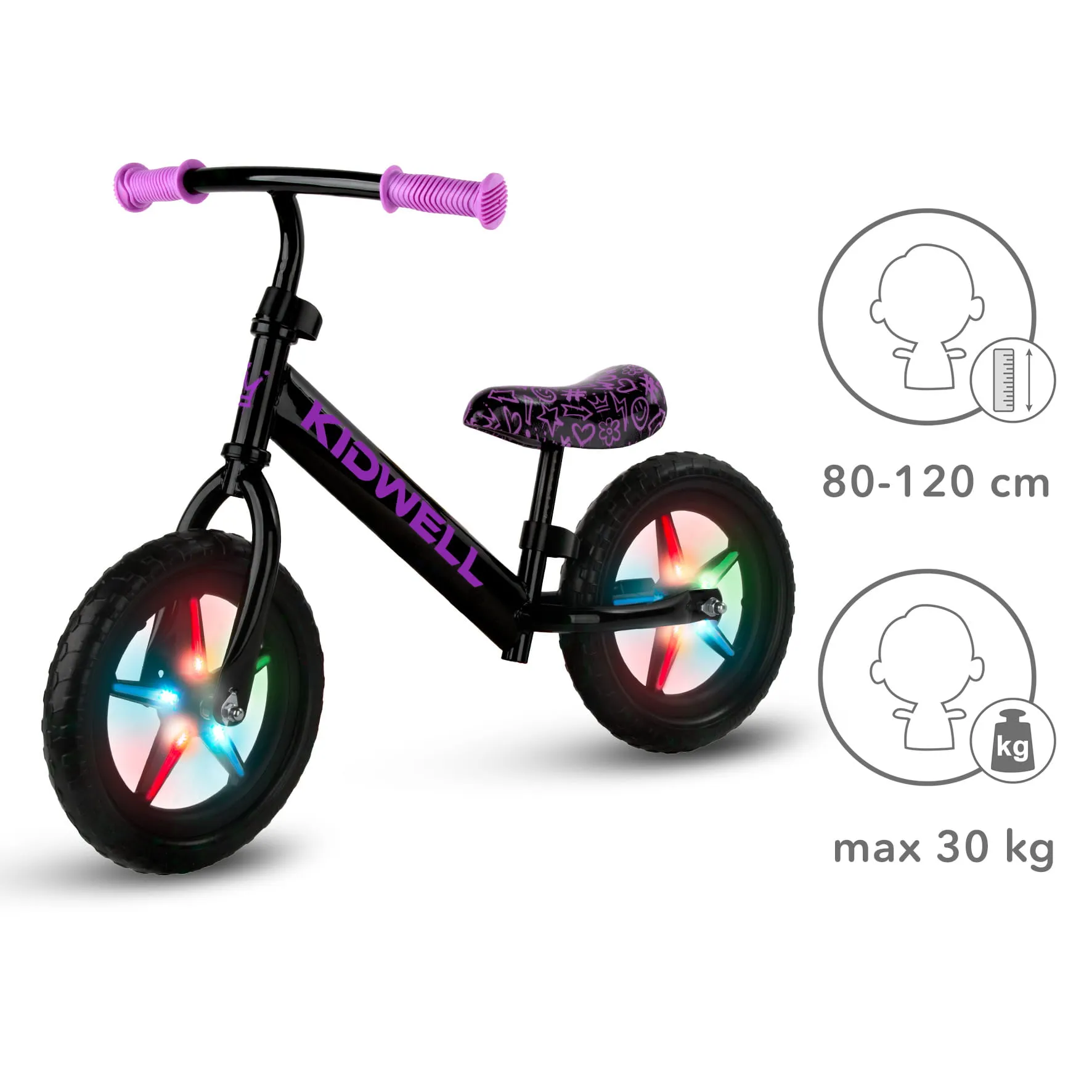 kidwell rebel led neonsko ružičasti bicikl za balansiranje - slika 7