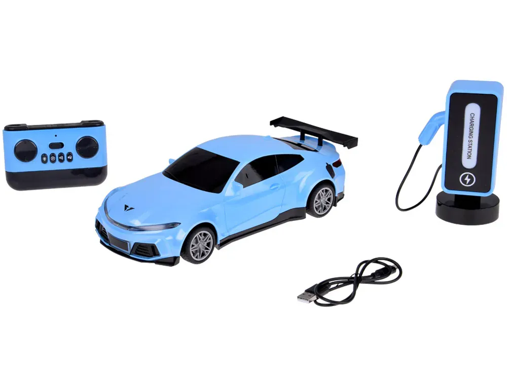 auto + stanica za punjenje, električni auto s obojenim svjetlima - slika 3