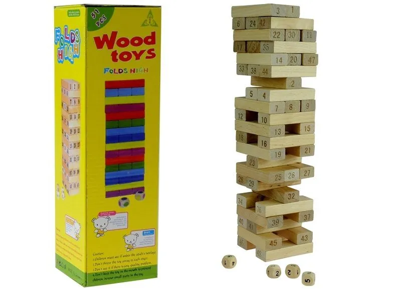 društvena drvena igra jenga s brojevima wood toys - slika 6