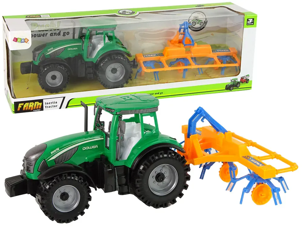 zeleni traktor s narančastim grabljama - slika 2