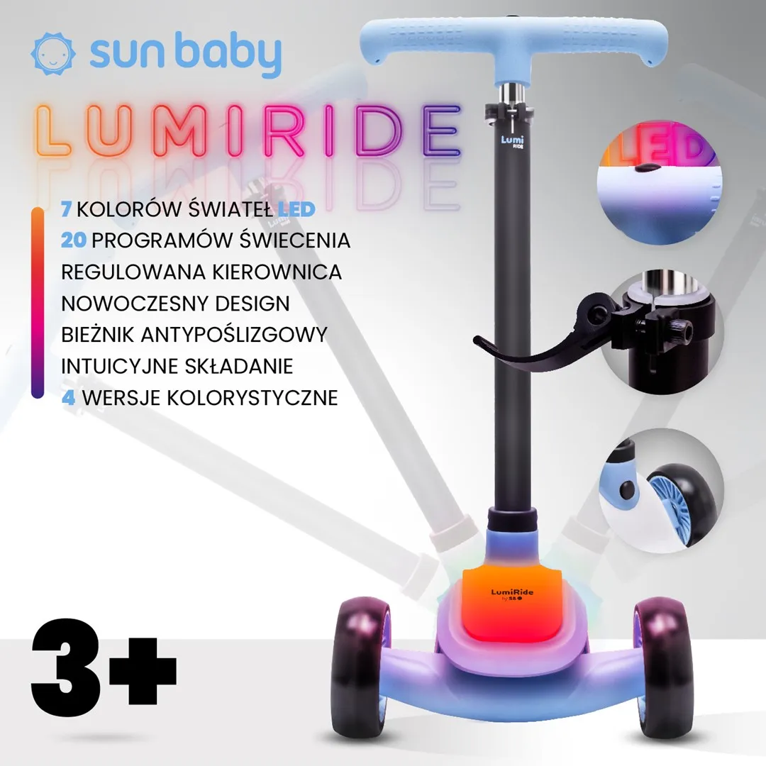 lumiride led romobil na tri kotača za djecu plavi - slika 3