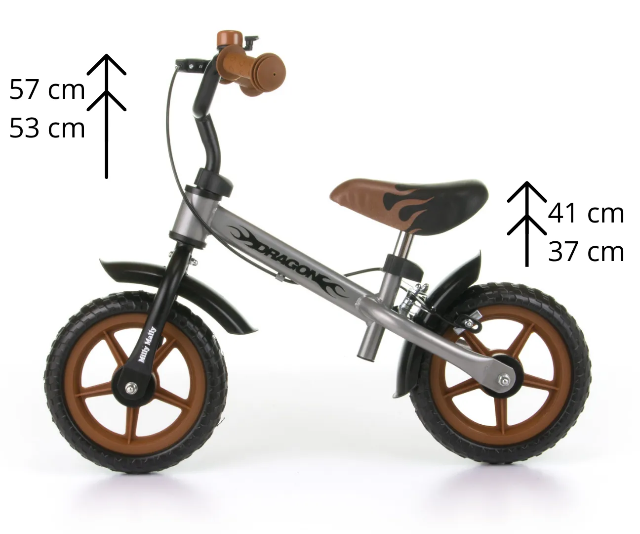 milly mally dječji bicikl dragon bez pedala s kočnicom srebrni - slika 3