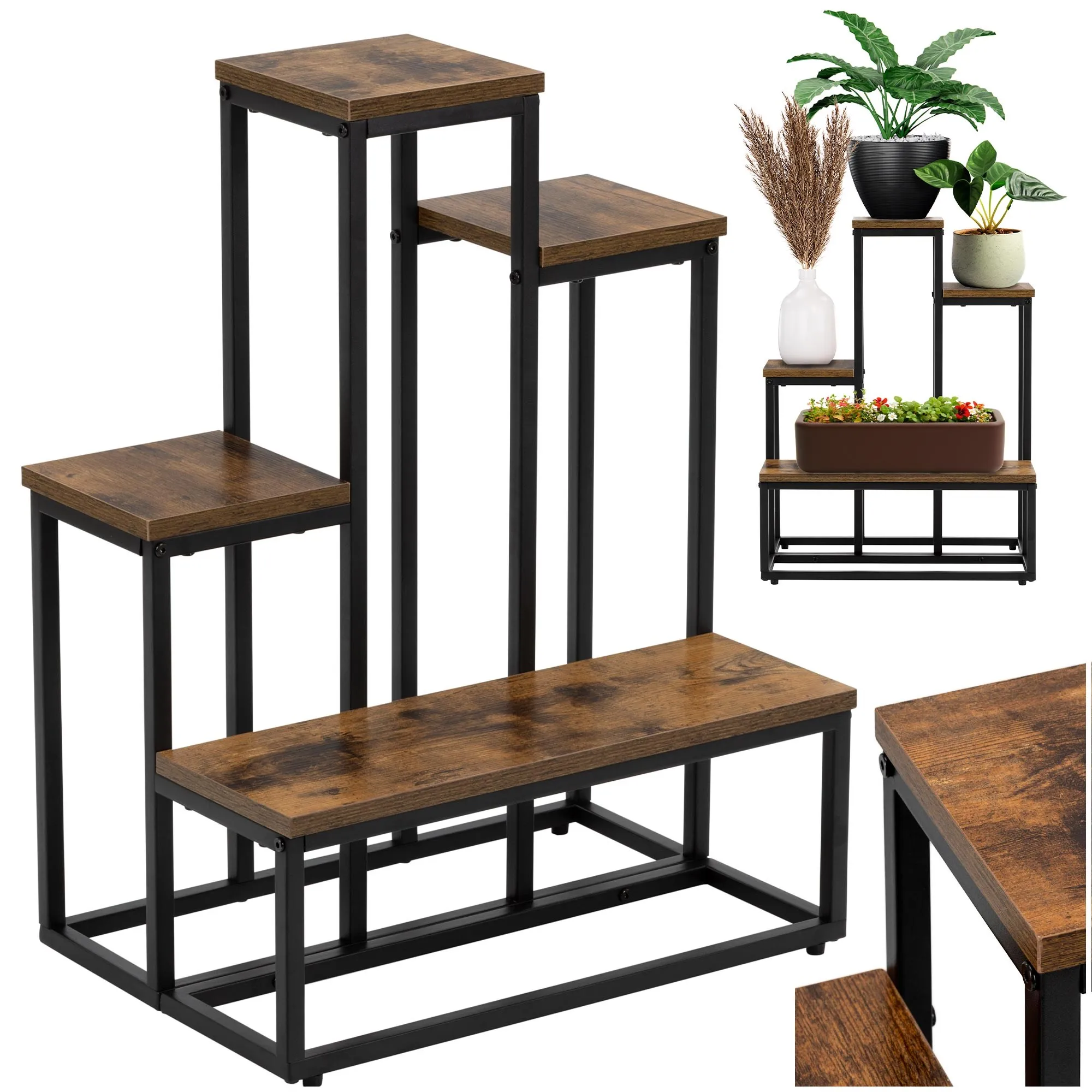 metalni stalak za cvijeće 51 x 34 x 67 cm crno smeđi - slika 9