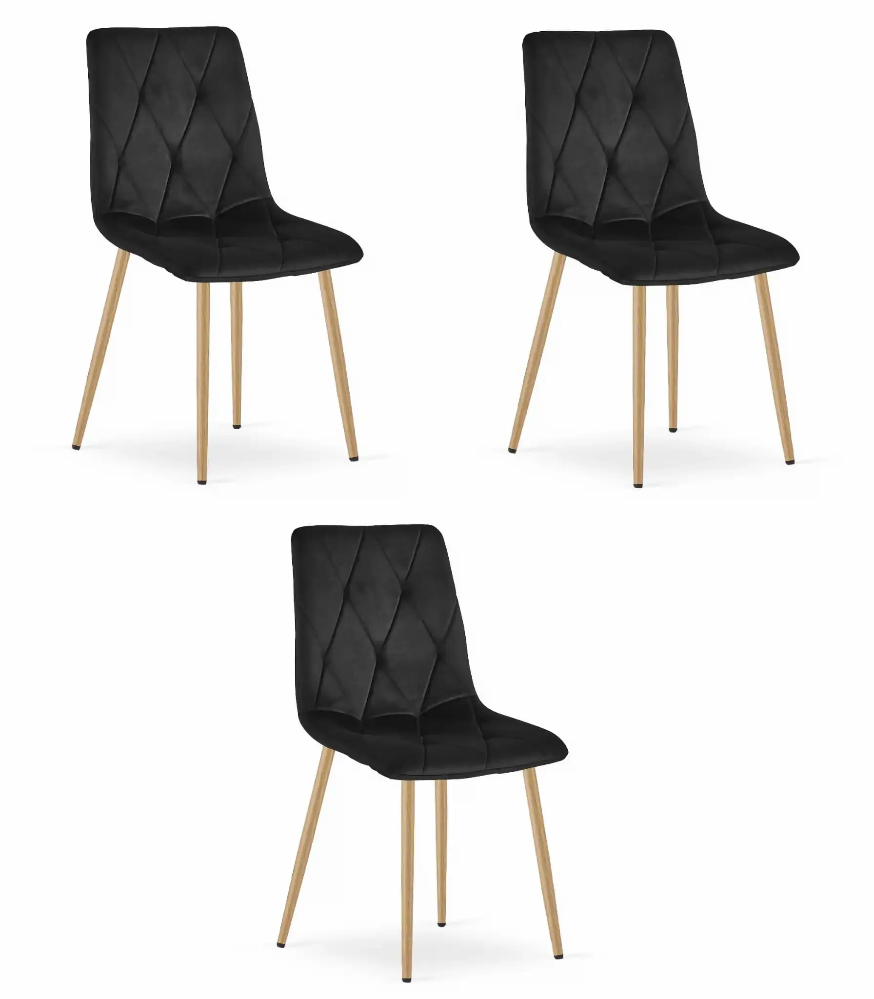 libra set stolica - crni baršun / noge u boji drveta x 3 - slika 2