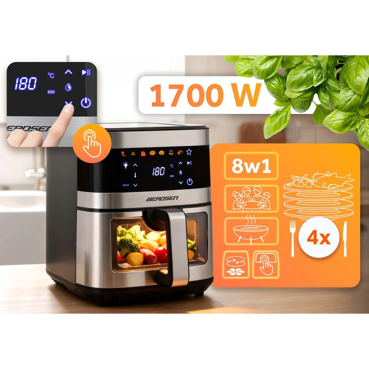 berdsen velika friteza na vrući zrak 1700 w, 9,1 l, srebrna - slika 7