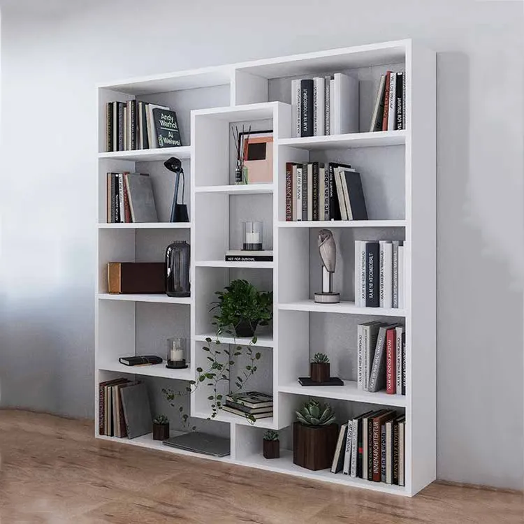 moderna stojeća polica za knjige 14 polica bijela modernhome - slika 3