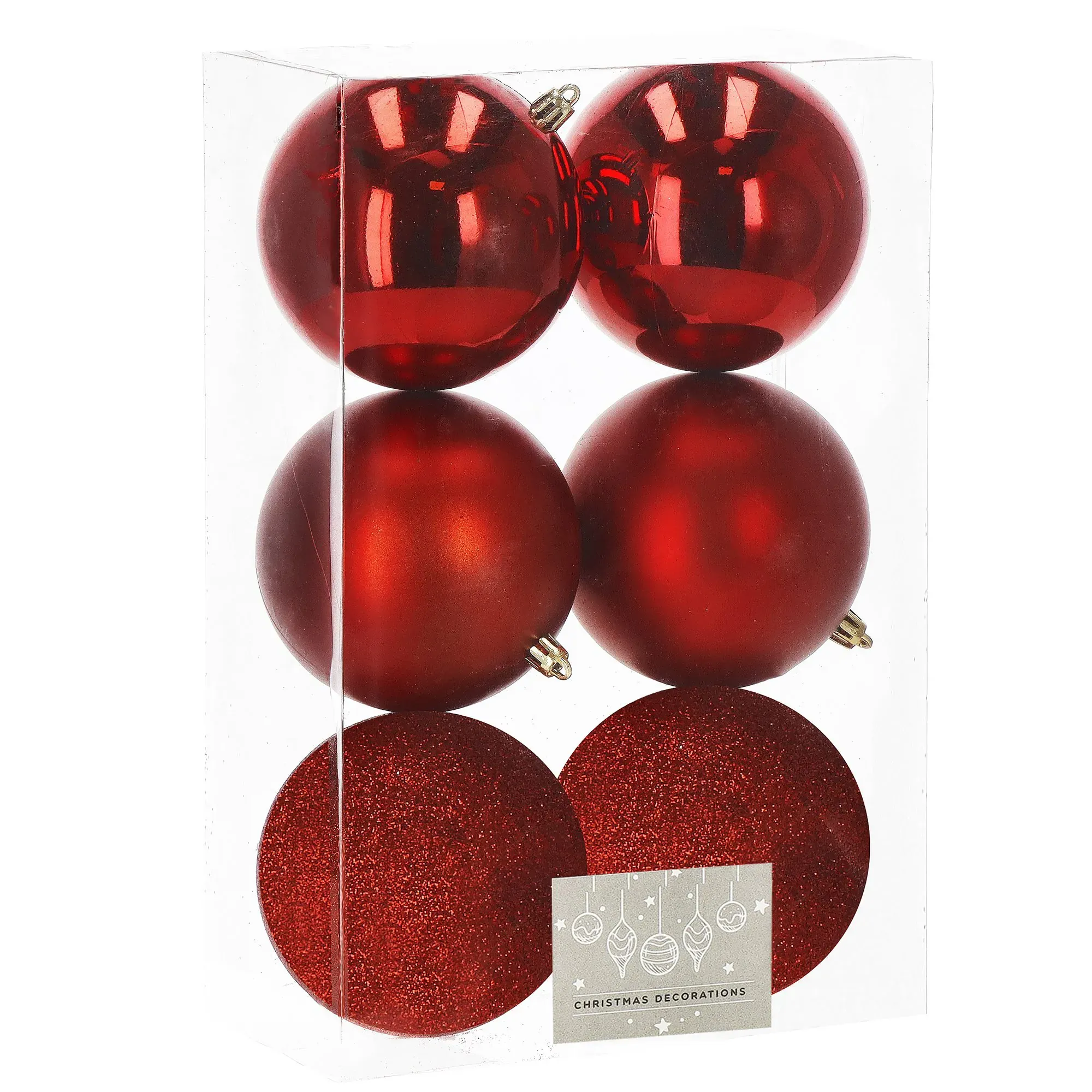 božićne kuglice 10 cm – set od 6 komada crvene - slika 2