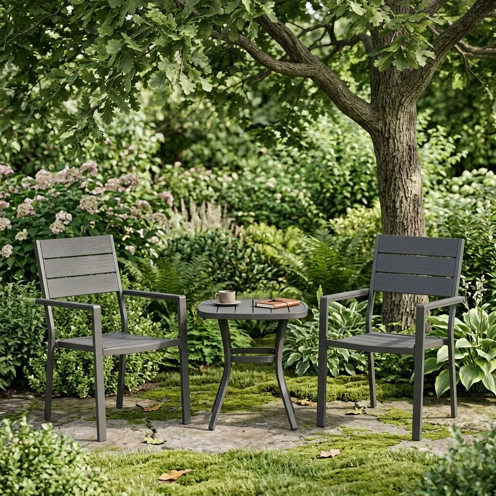 multigarden set od 2 vrtne stolice za terasu ili balkon, hdpe i čelik, sive - slika 3