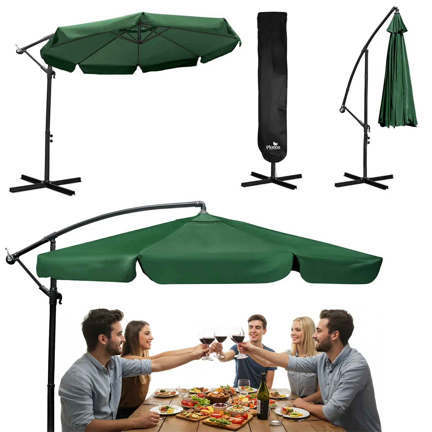 veliki vrtni suncobran plonos 350 cm zeleni - slika 2