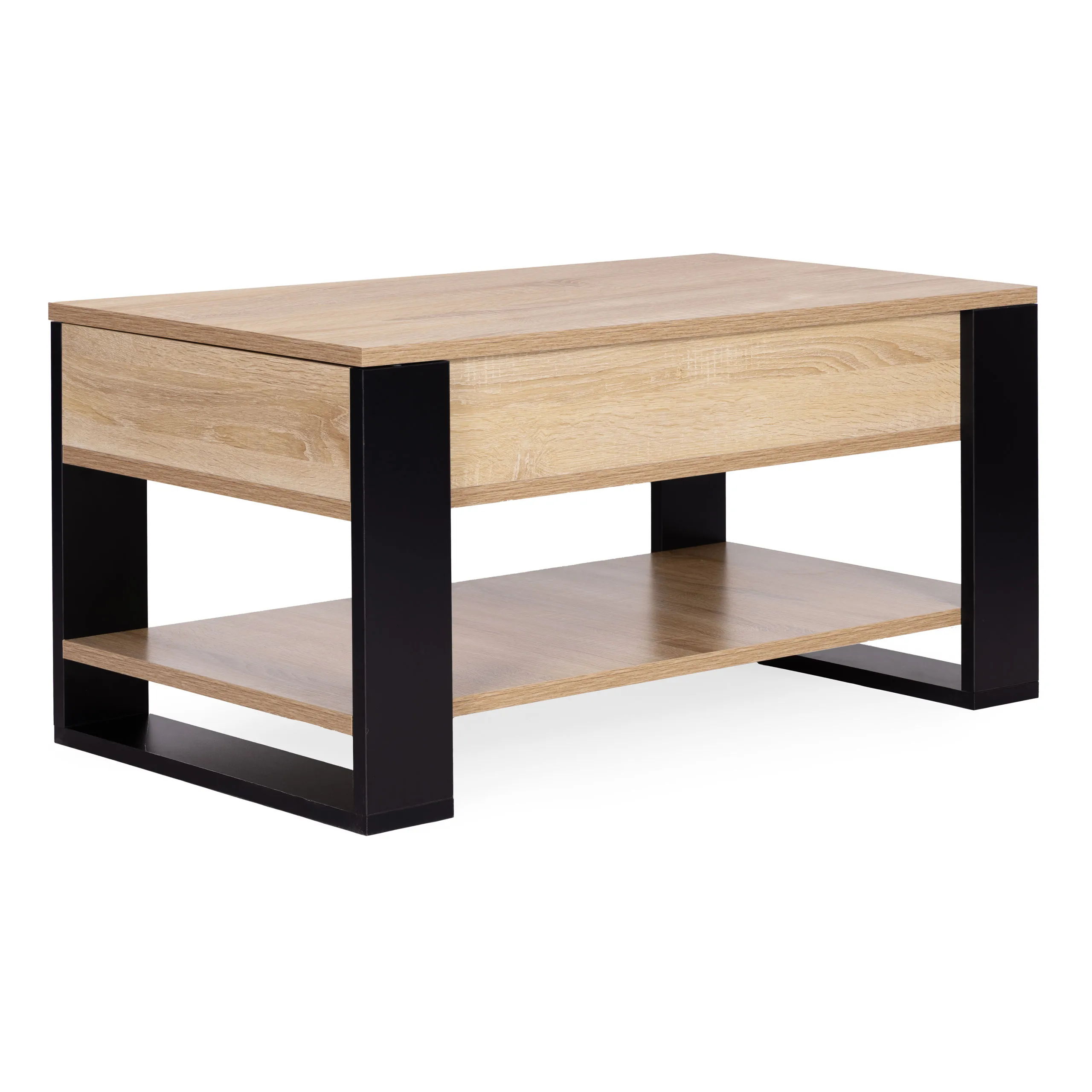 modernhome stolić za kavu s podiznom i proširivom pločom 90 cm, spremnik za pohranu, polica, sonoma hrast - slika 6