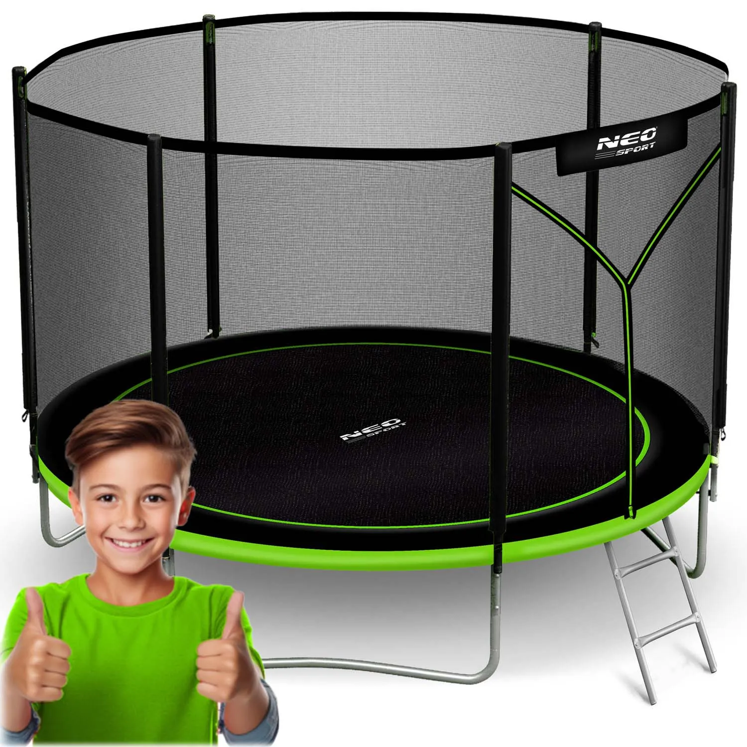 neo-sport vrtni trampolin 312 cm (10 ft) s vanjskom mrežom i ljestvama, zeleni - slika 2