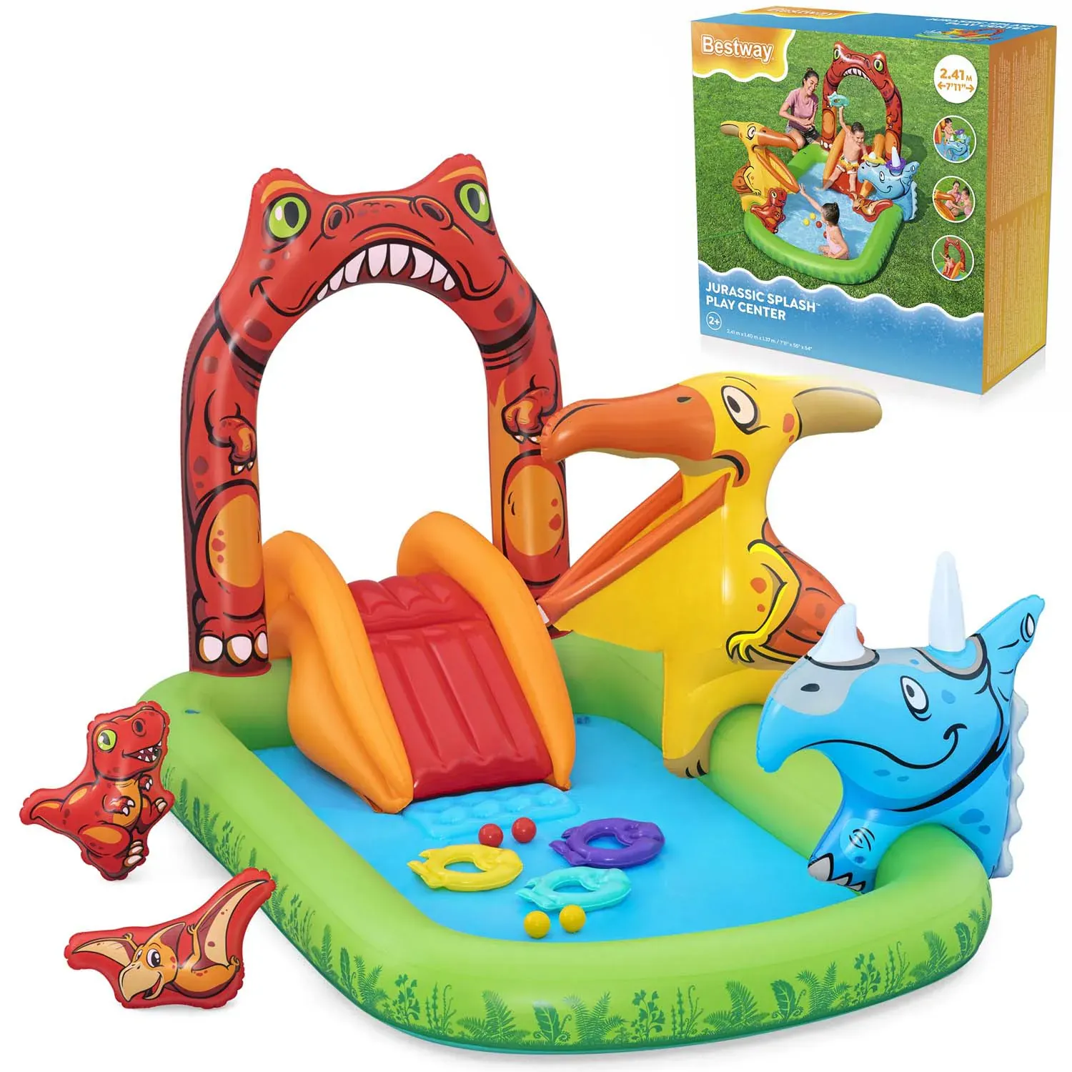 bestway jurassic splash – dječji napuhani bazen s toboganom, 241 × 140 × 137 cm - slika 2