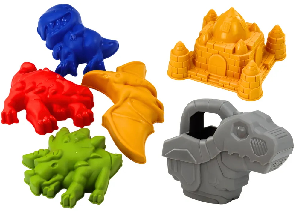 set kanti za pijesak s tušem, lopaticom, grabljama, kalupima, dinosaurima - slika 3